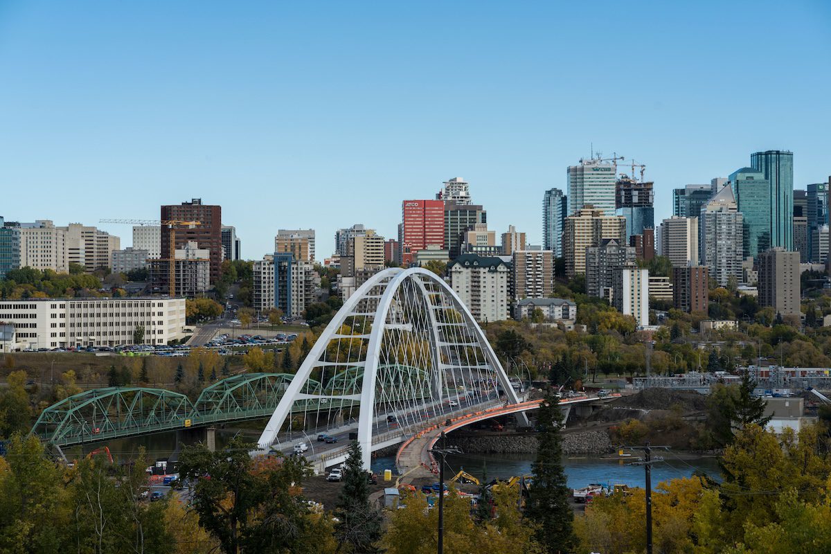 Bird 039 S Eye View Of Trees With A Background Of The Edmonton Cityscape